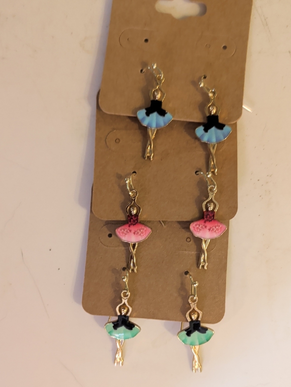 Source Unknown Blue Pink Green Ballerina Drop Earrings - Set of 3